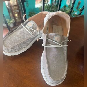 Hey Dude Glittery Silver Loafers